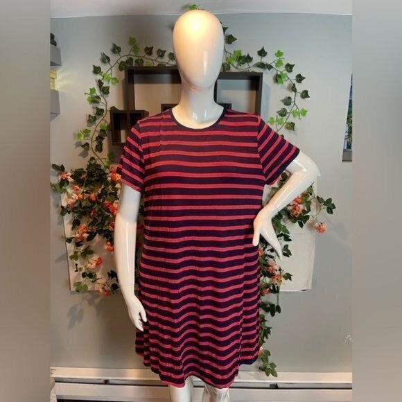 Striped Women Jersey Short sleeve Scoopneck A-line Dress Plus Size XXL RefJ003 - Picture 7 of 7
